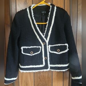 Aqua Black and White Textured Jacket